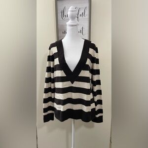Talbots Women’s 100% Pure Cashmere V-Neck Sweater Pullover Striped Size Large.